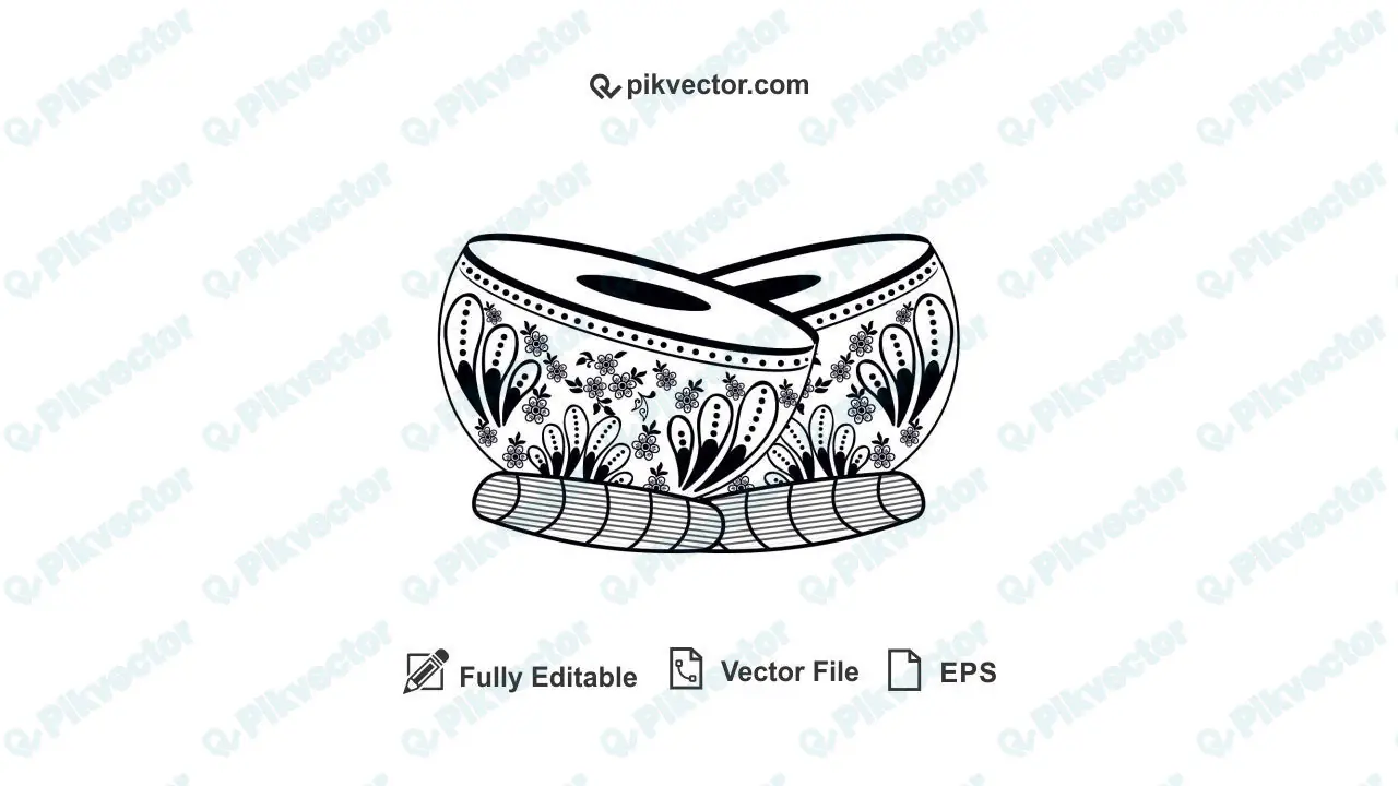 Indian Wedding Decorative Dhol Clipart Black and White