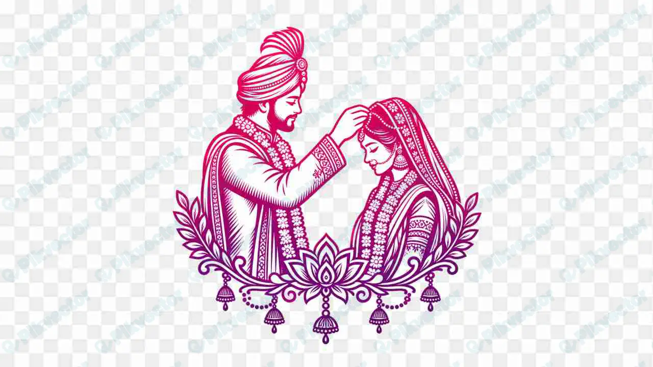 Indian bride and groom couple clipart for Hindu wedding invitation card