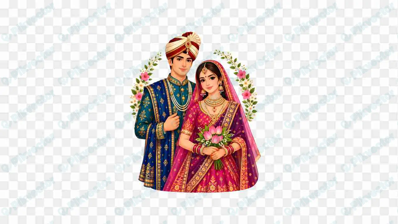 Indian bride and groom couple clip art for hindu wedding invitation card