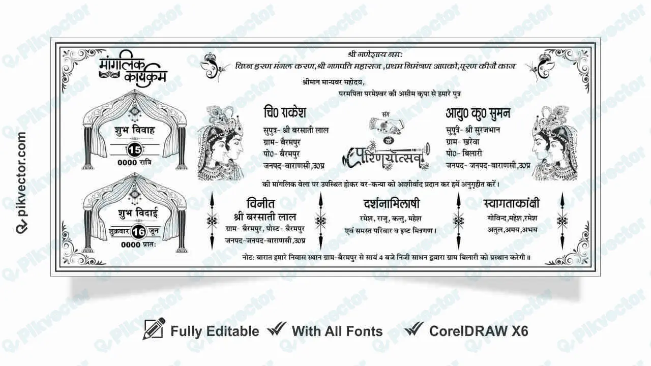 Hindu wedding card matter editable cdr file