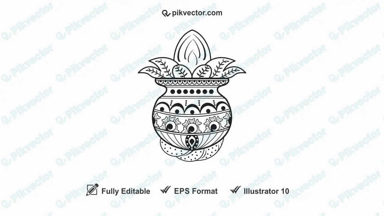 Wedding decorative kalash clipart black and white