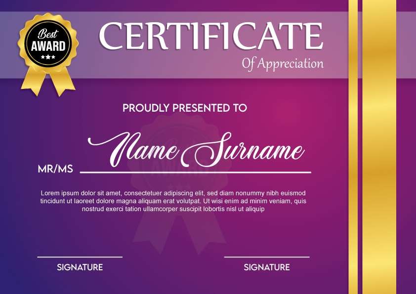 Award certificate template with badge