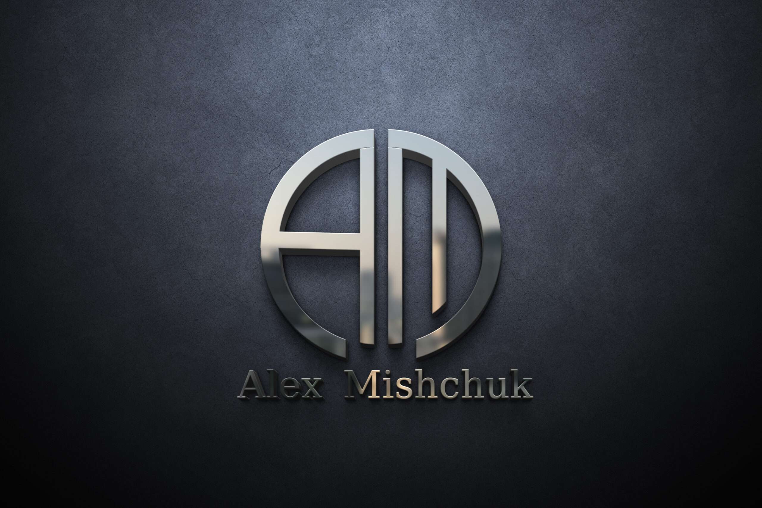 Alex Mishchuk logo design AM alphabet logo idea with mockup