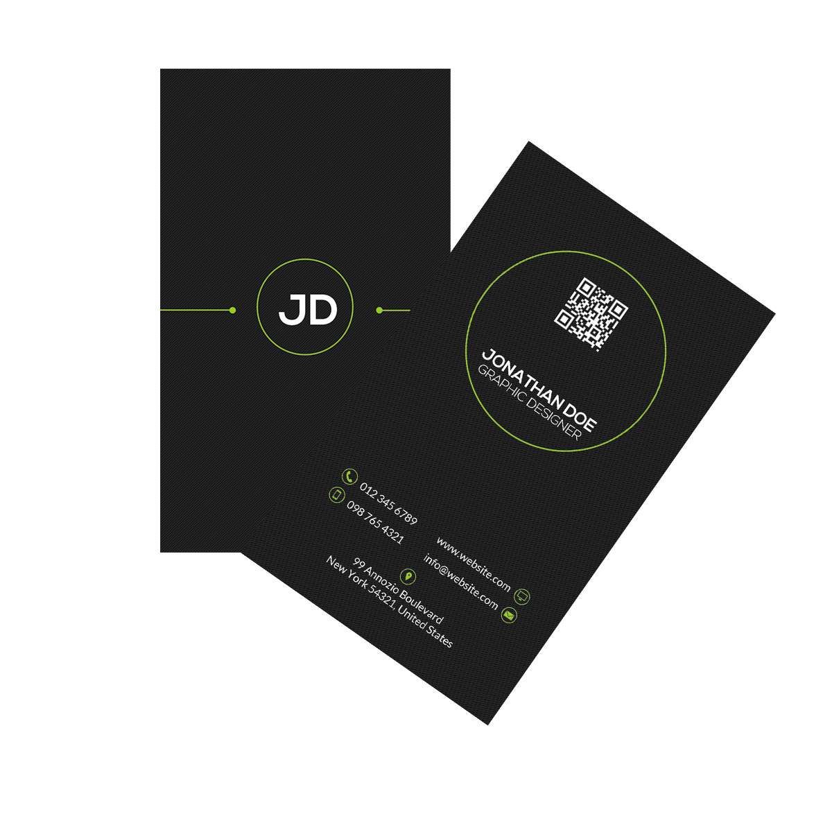 Modern business card vertical design with black and green color