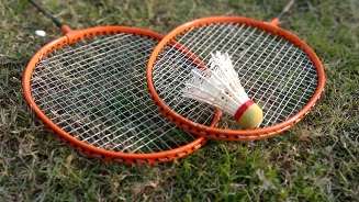 Badminton with shuttlecocks on grass sunlight stock photo