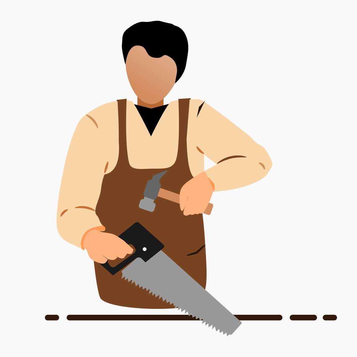 Carpenter with handsaws and hammer cartoon vector