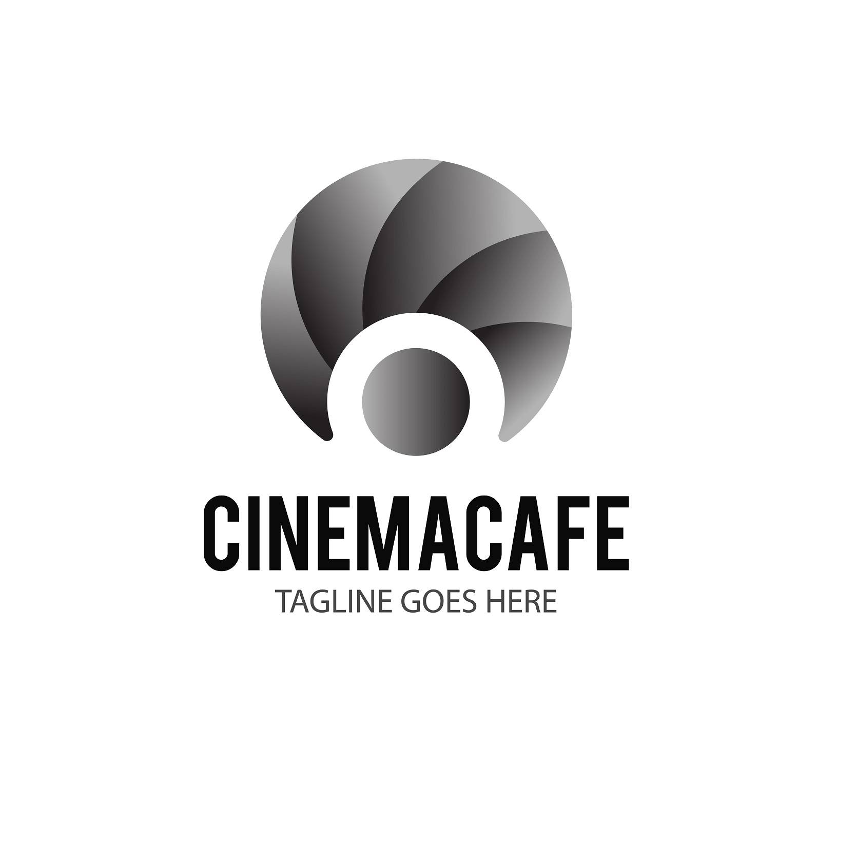 Cinema Cafe logo design with camera lens