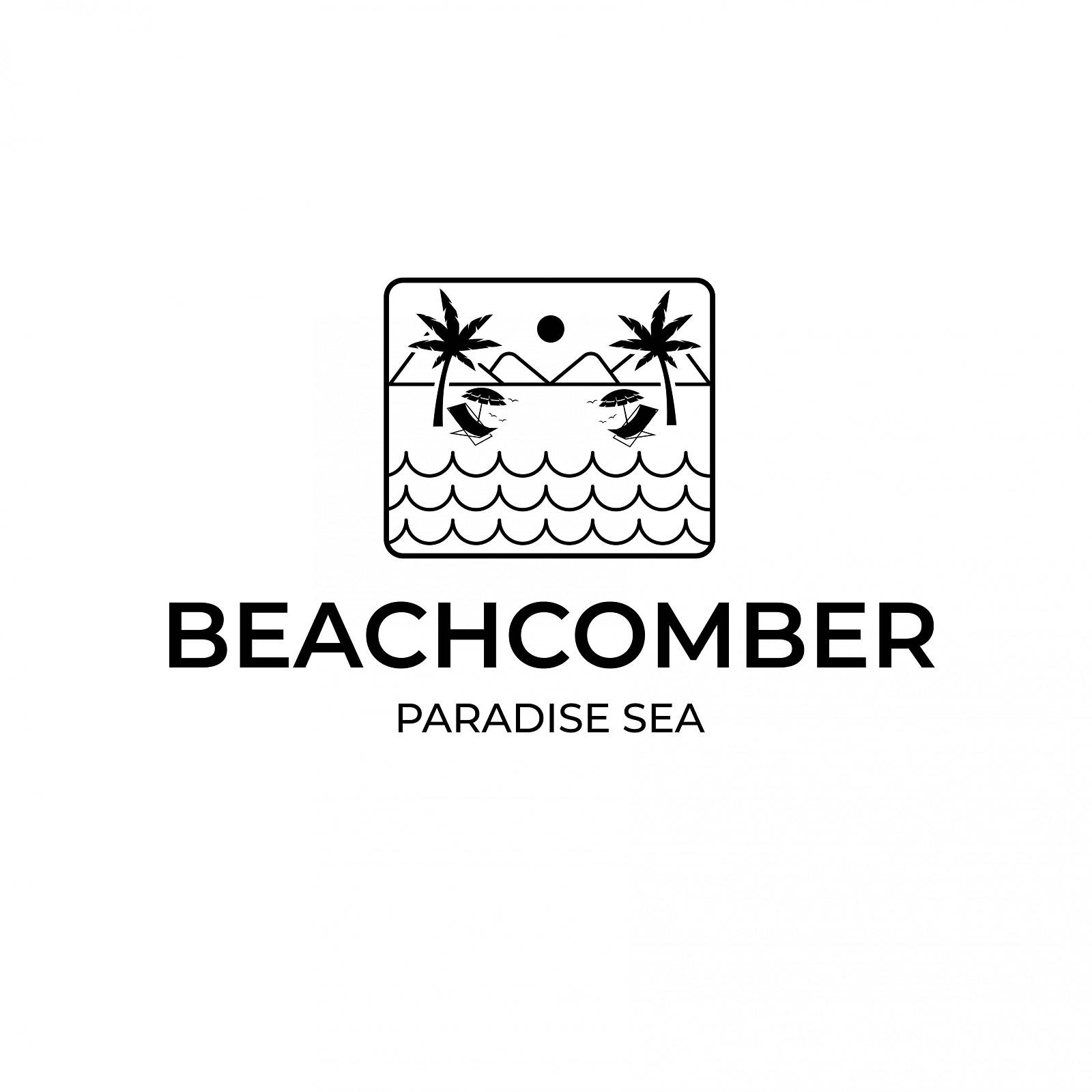 Beach logo with trees and mountains