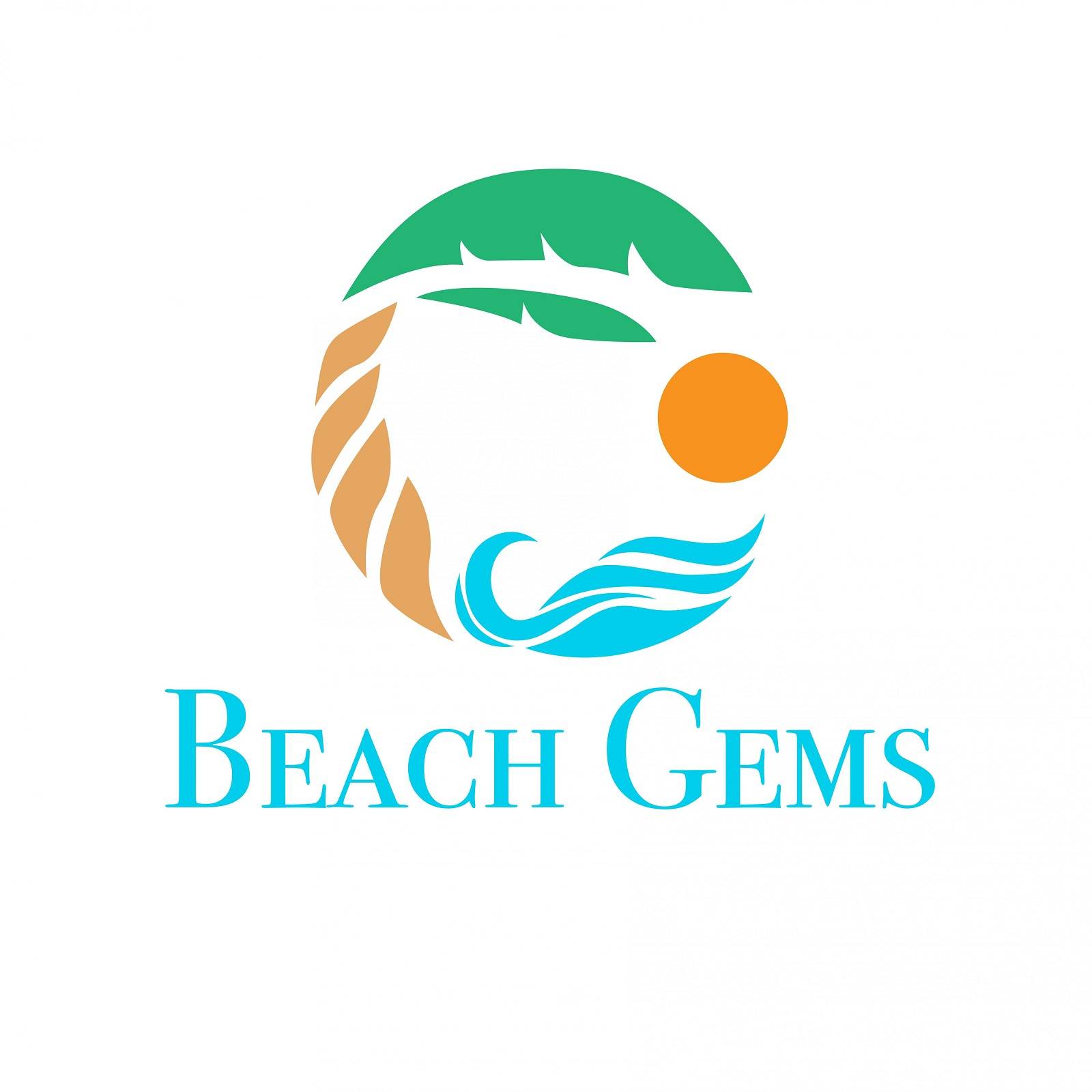 Beautiful beach logo with water layers trees and sun