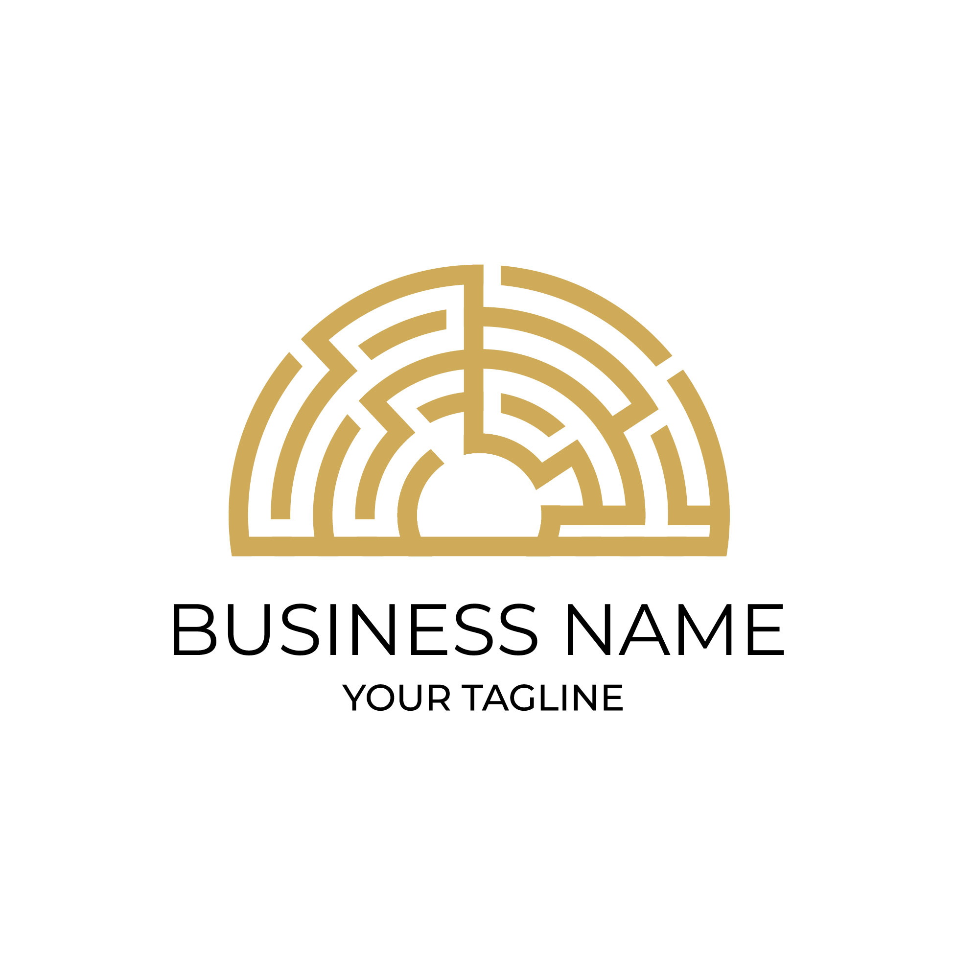 Creative maze business logo with golden color