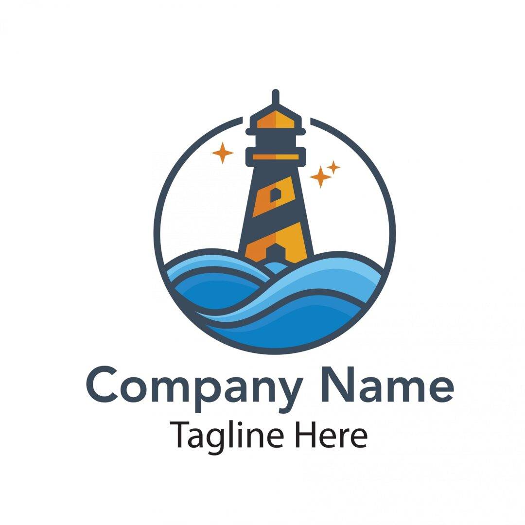 Lighthouse logo with water layers