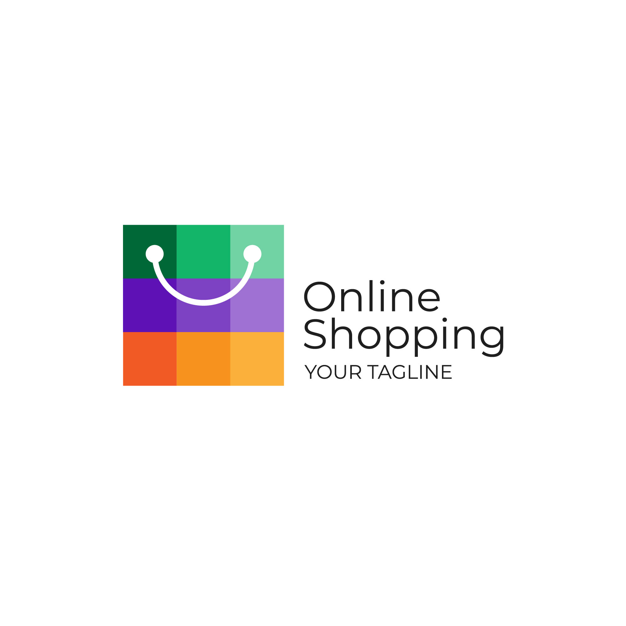 Online shopping logo with smile bag symbol designs