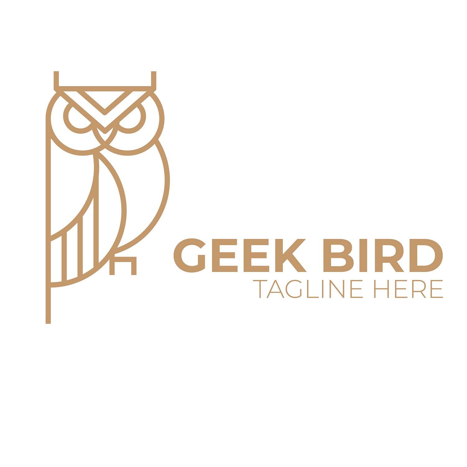 Owl line icon geek bird logo