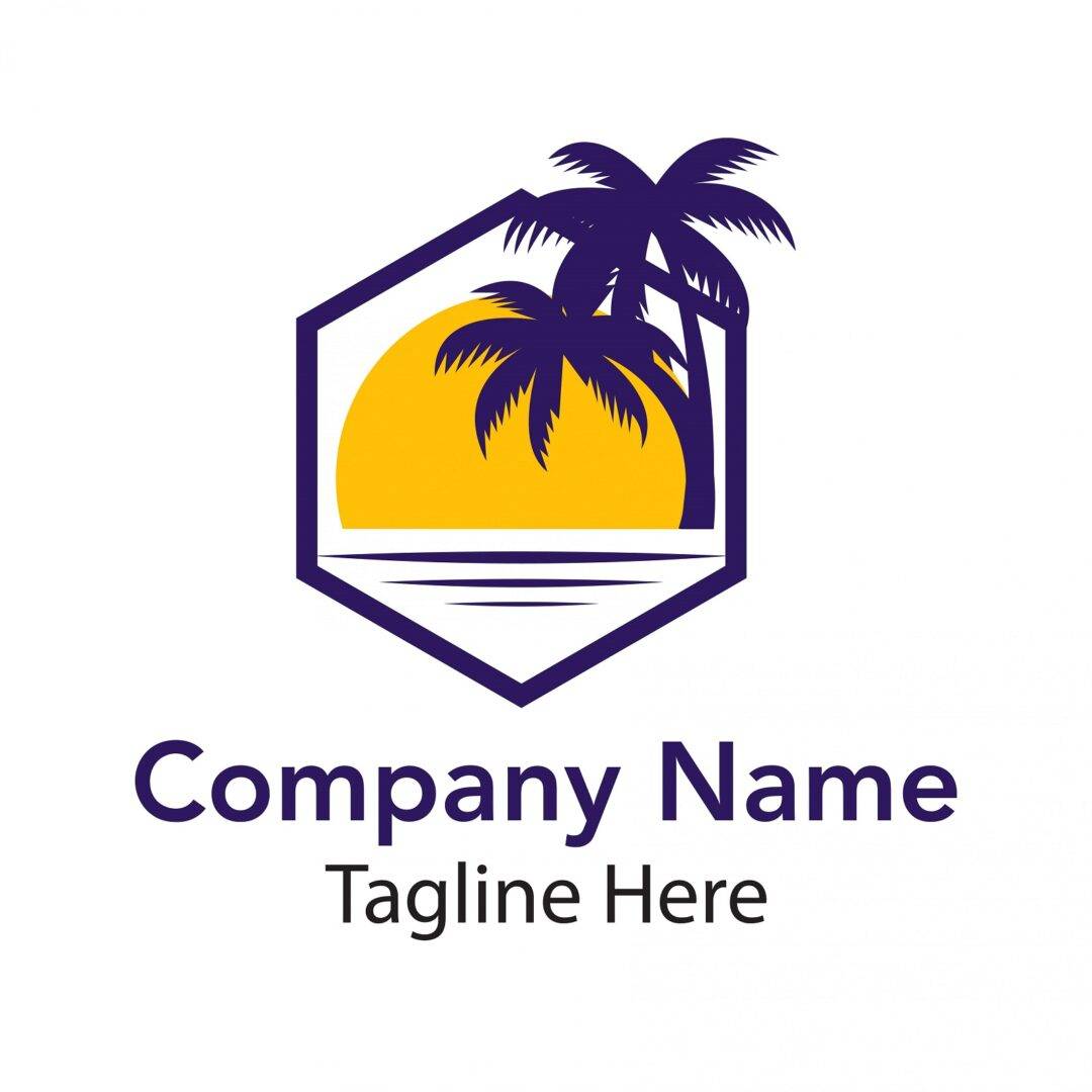 Travel company logo with tree and sun