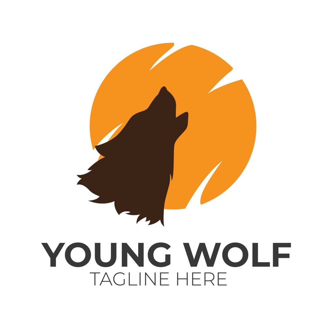 Young wolf roaring logo design