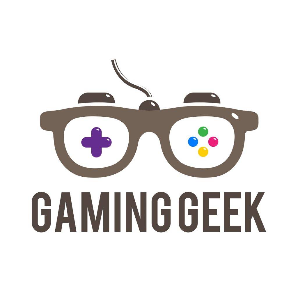 Unique gaming geek logo with glasses and gaming controller