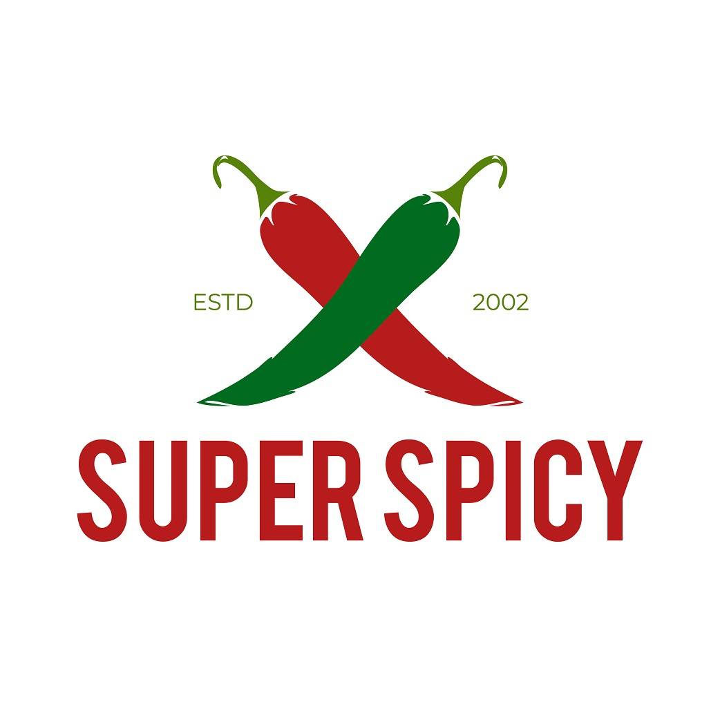 Superspicy logo with red and green chilli vector