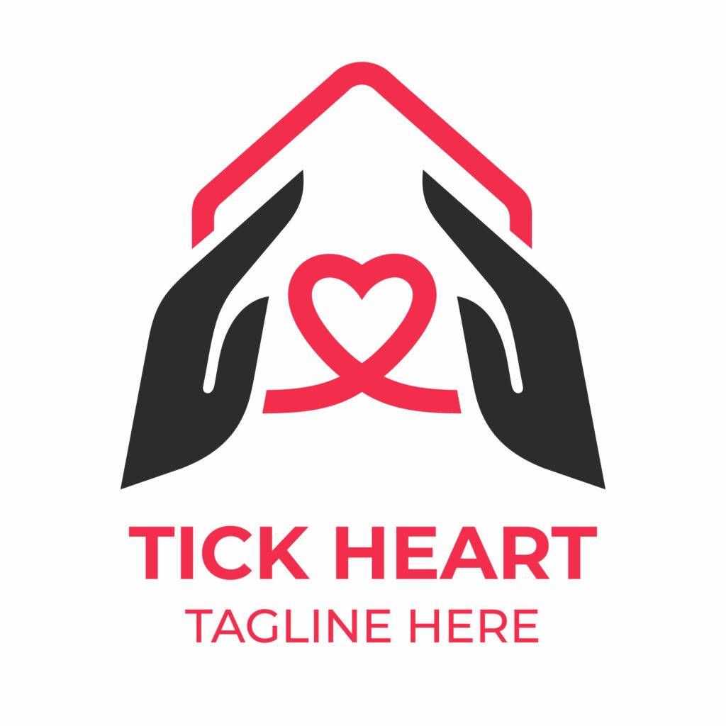 Heart care logo with ribbon and hand