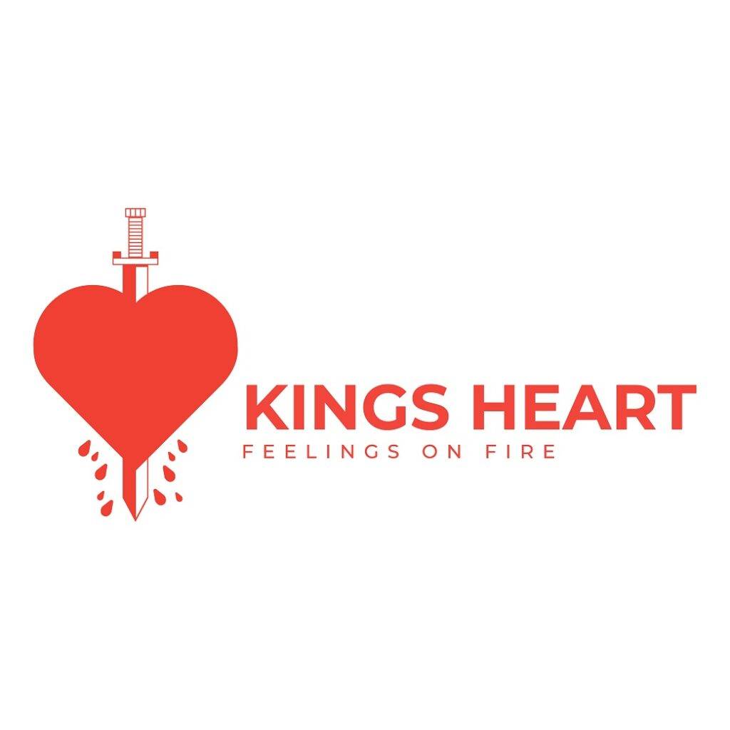 Broken heart logo with sword in heart blood dops