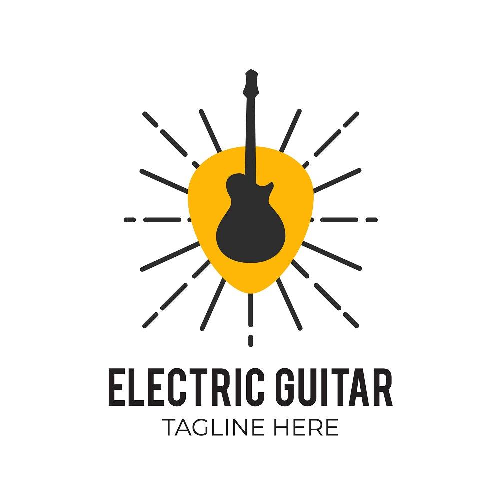 Simple music logo with guitar vector
