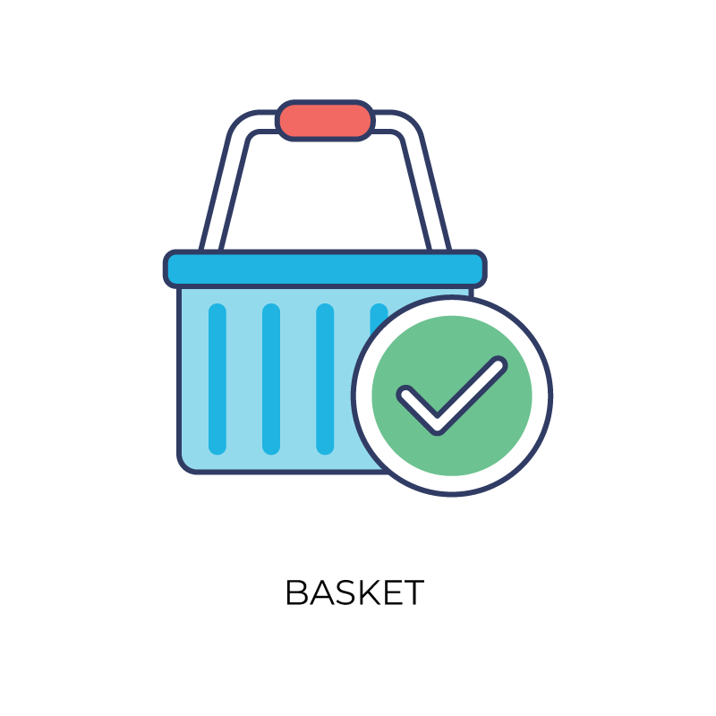 Basket check flat color icon