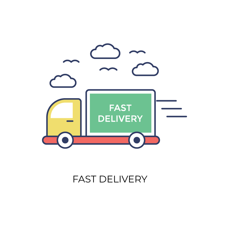 Fast delivery flat color icon with truck