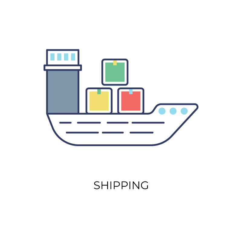 Shipping through ship flat color icon
