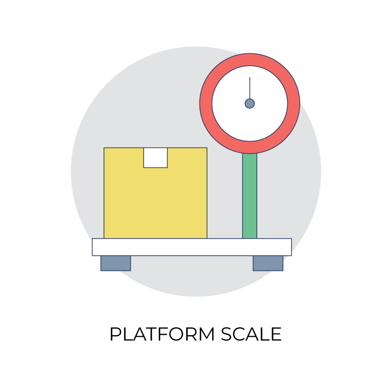 Platform scale flat color icon with package