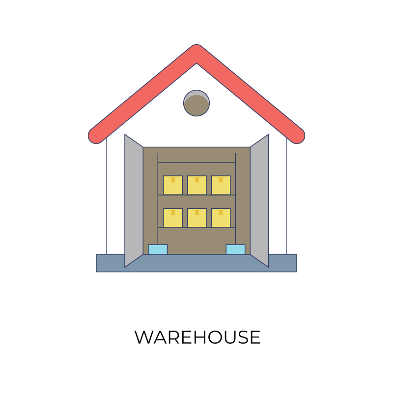 Warehouse flat color icon with boxes