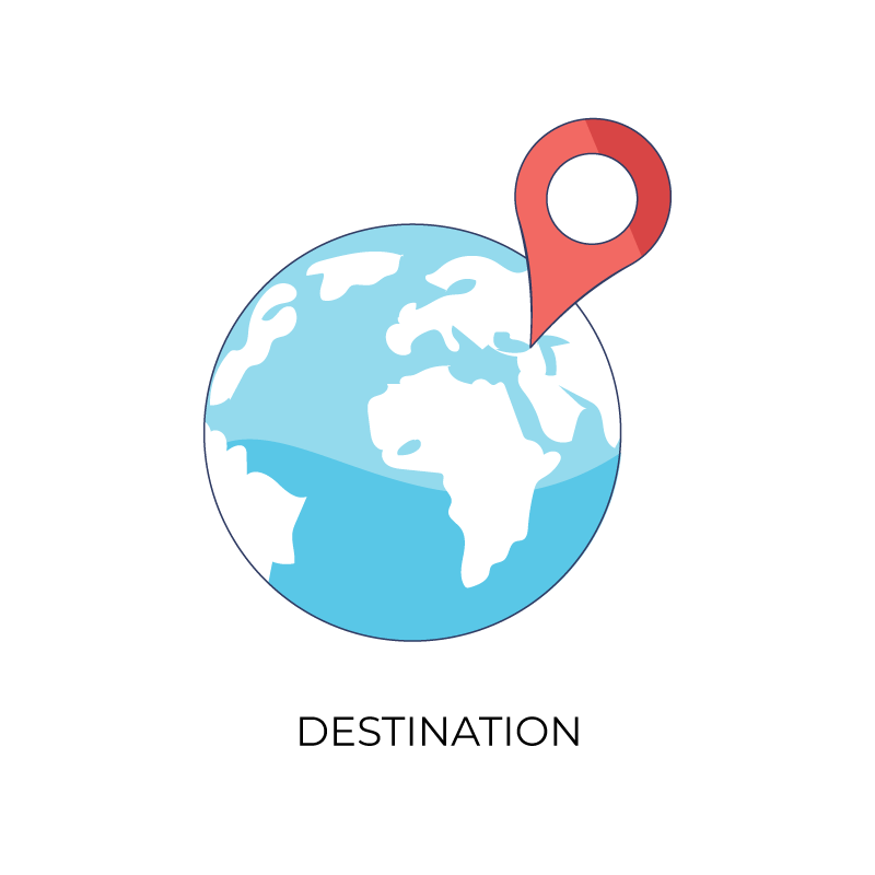 Destination world map location pin flat color icon
