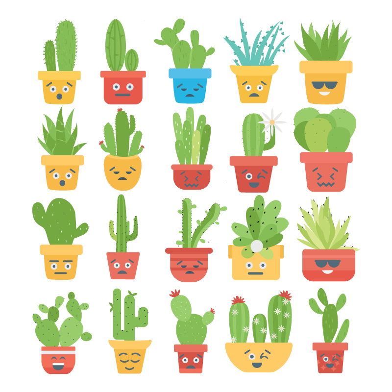 Different types of cactus plants vector with face expressions
