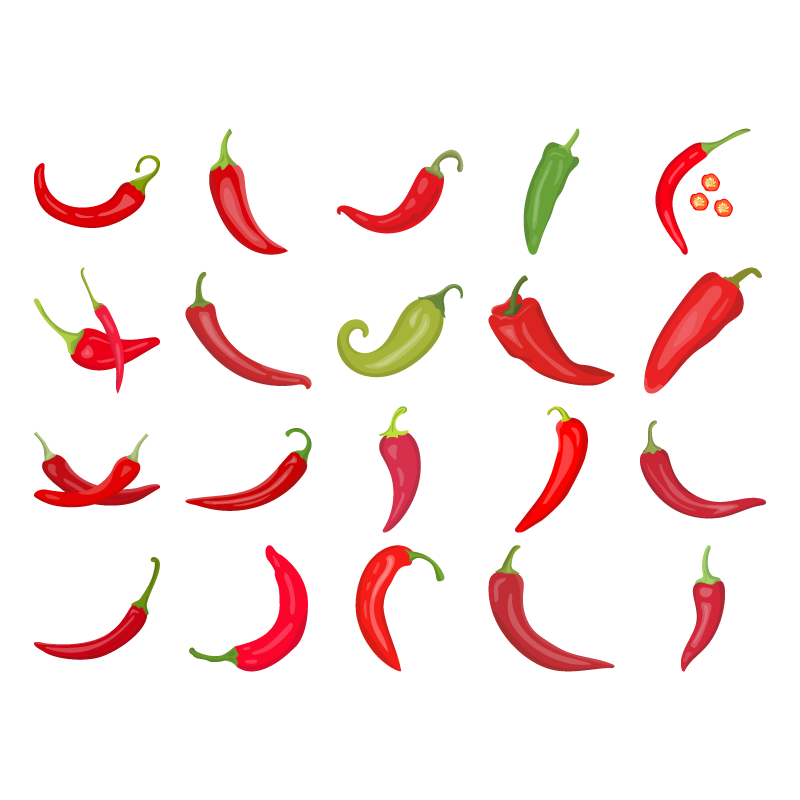 Red chili green chili vector icon pack