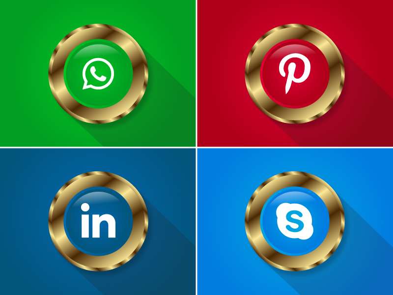 Set of whatsapp linkdin skype and pinterest social media icons
