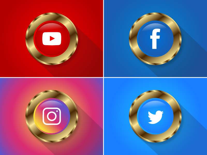 Set of facebook instagram youtube and twitter social media icons