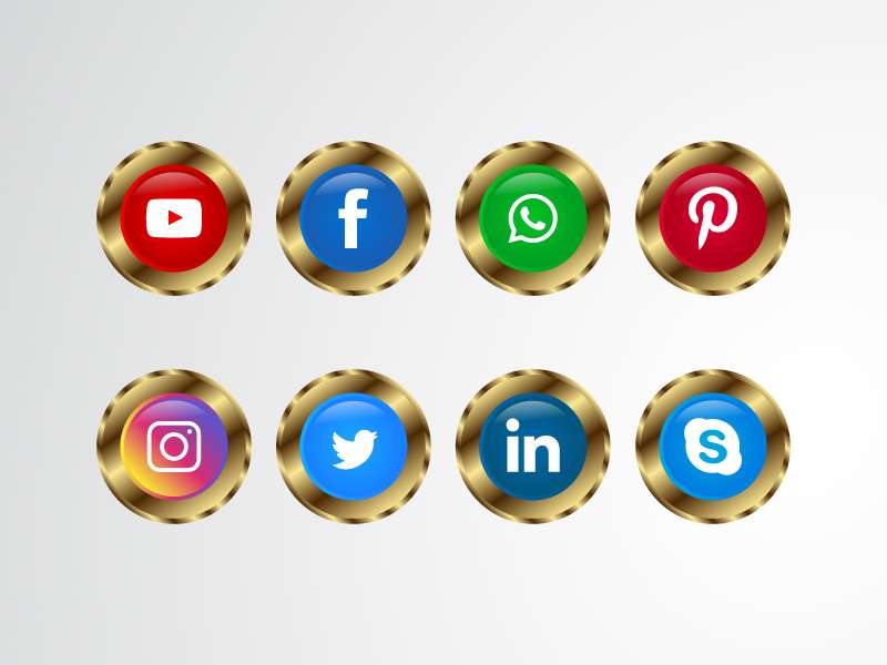 Social media icons set with golden shades