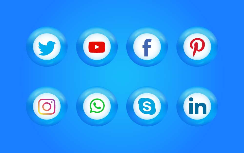 3d glossy social media icons and logo in circle with blue color download