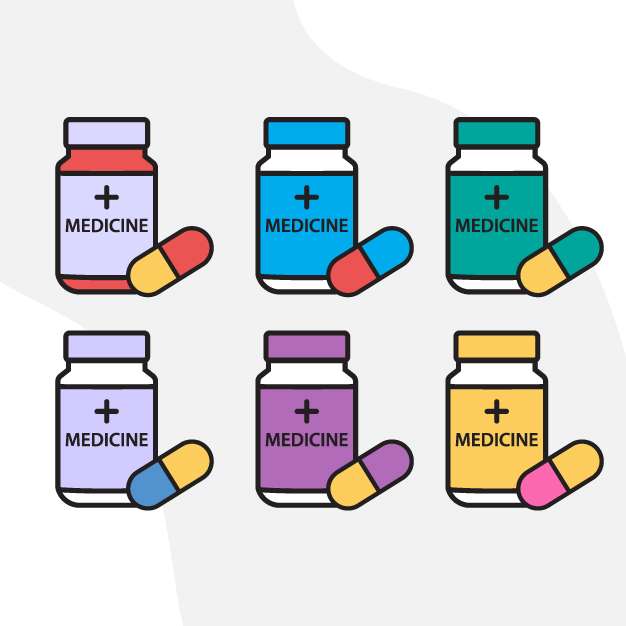 Medicine bottle icon with capsule in multi colors vector