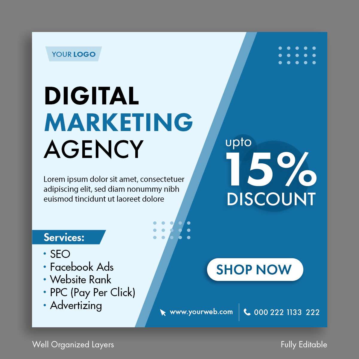 Free digital marketing agency social media post template design