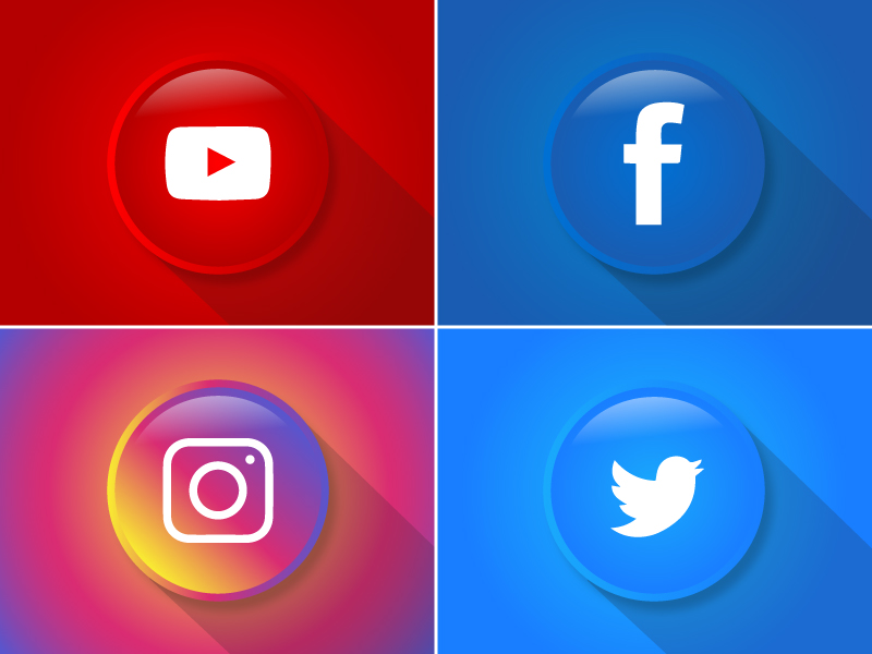 Glossy social media icons background with gradient free
