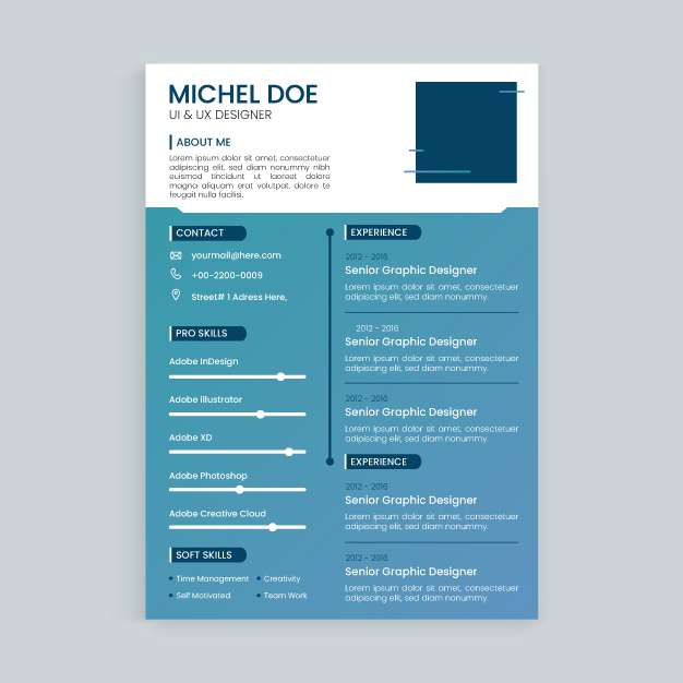 Professional and modern resume template in navy blue