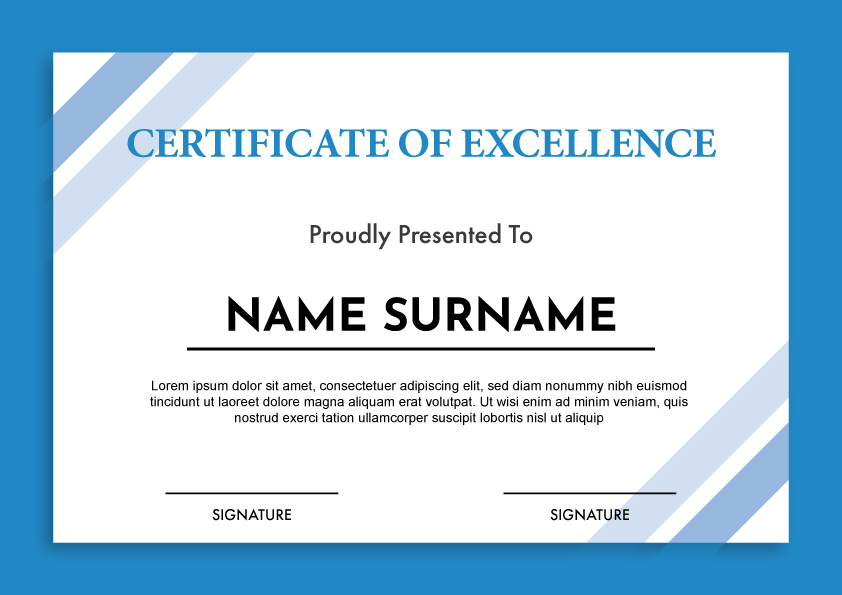Simple but elegant certificate template design with blue color