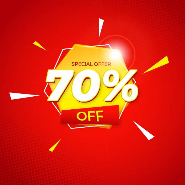 Special offer 70% off discount banner with red background vector