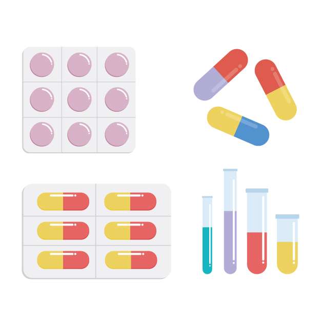 Download capsules, pills, medicines and flask vector