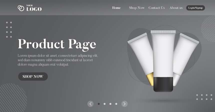 Free cosmetic products landing page design templates black and white