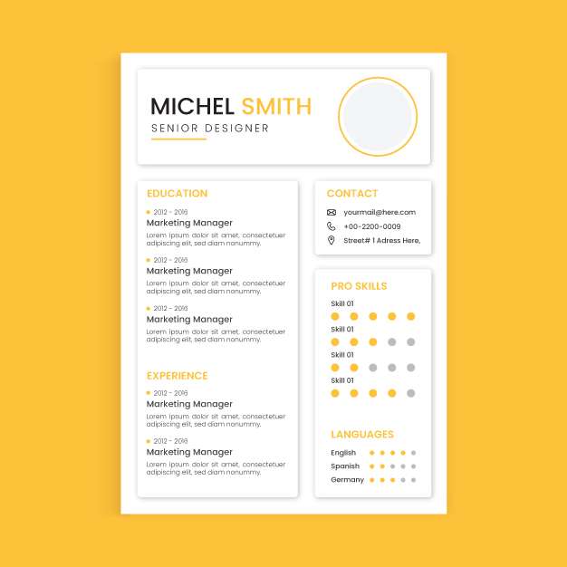 Template for resume in yellow color