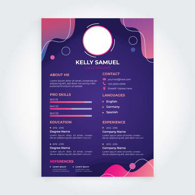Template for resume in multi shades with wavy lines