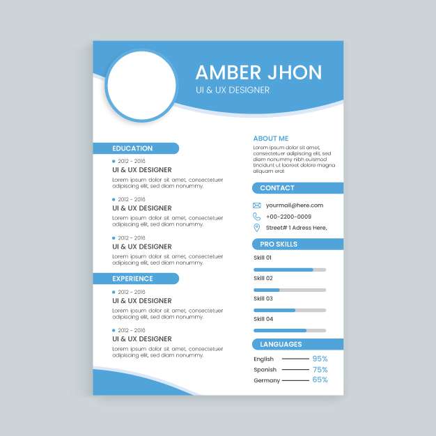 Professional resume / cv template design in blue color