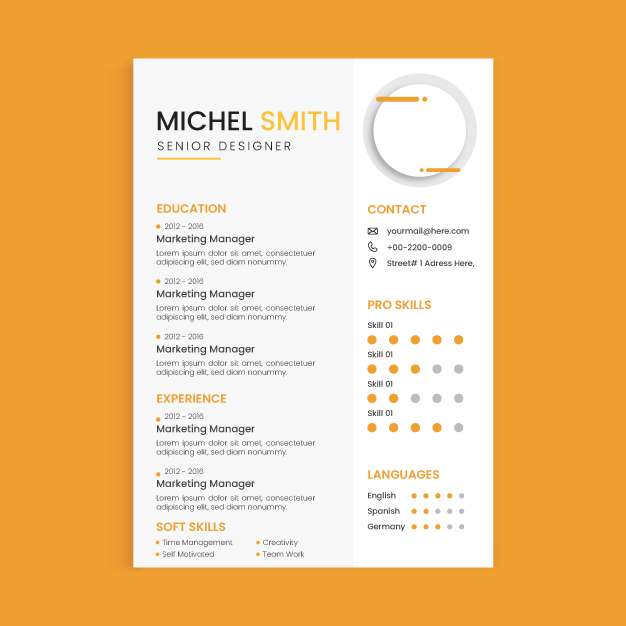 template of pro resume / cv design in yellow/orange color
