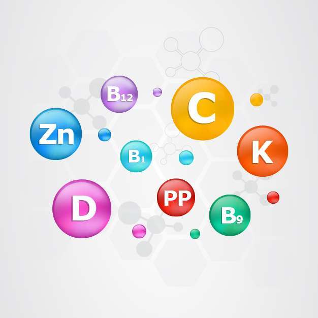 Multi vitamins in circle vectors with hexagon background