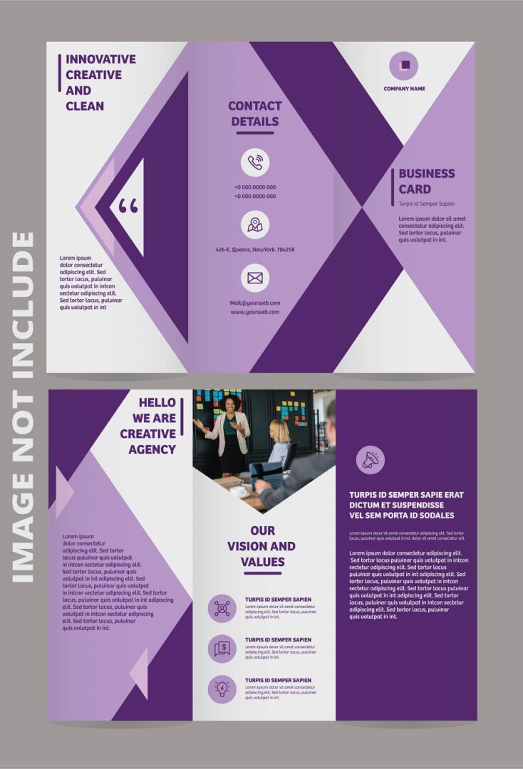 Free vector trifold brochure business design template in purple color